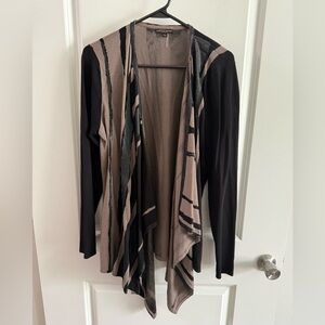 Alberto Makali Black and Taupe Draped Waterfall Cardigan